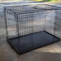 Big Black Metal Dog Crate Has 2 Doors, Folds Up