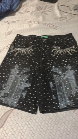Black Embellished Denim Shorts with Studs