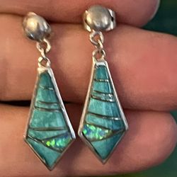Vintage Sterling Silver And Opal Zuni Earrings