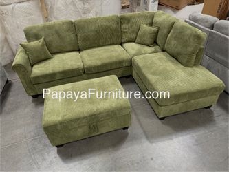 NEW Vintage Classic Green Fabric Sectional Sofa and Chaise Set with FREE STORAGE OTTOMAN Ashley IKEA Style Grey Ivory Beige Black Many Colors BIG SALE