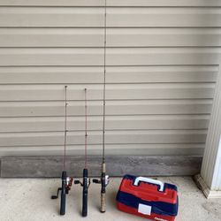3 Small Rods And Tackle Box 