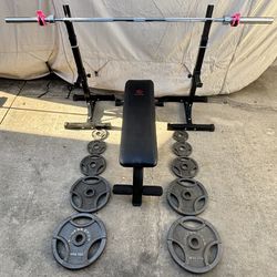 Olympic Weights, 7-ft Bar, Bench, Squat Rack