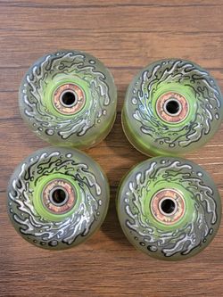Santa Cruz Slimeball glow in the dark wheels, with Bronson G3 Gravette bearings
