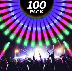 100 Pcs18.5inch Foam Glow Sticks Bulk - 3 Modes Colorful Flashing Led Foam Sticks Glow in The Dark Party Supplies for Christmas Birthday Wedding Party