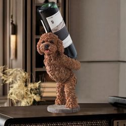 Decorative Countertop Wine Bottle Holder Wine Rack Brown Resin Teddy Dog