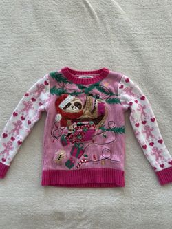 Pink Christmas sweater with sloth design