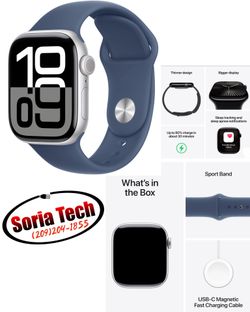 Apple Watch Series 10 [GPS + Cellular 46mm case] with Silver Aluminium - S/M. Fitness Tracker, ECG App, Always-On Retina Display, Water Resistant