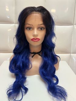Synthetic Lace Front Wig-long wavy blue hair-cosplay-costume-dress up-New $60-peluca azul larga ondulada