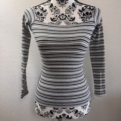 Hollister Slim Tee Top Long Sleeve Size S Off The Shoulder Grey Striped  Stretch