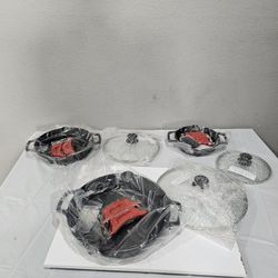 cuisinel cast iron skillet set (8", 10", 12") with glass lids