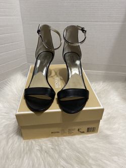 Michael Kors Kristen Black Leather Mid Ankle Strap Sandal Size 9.5 Ret.$135