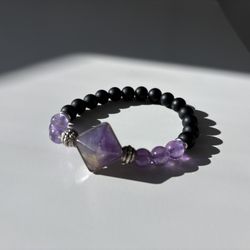 Amethyst and Black Obsidian Bracelet