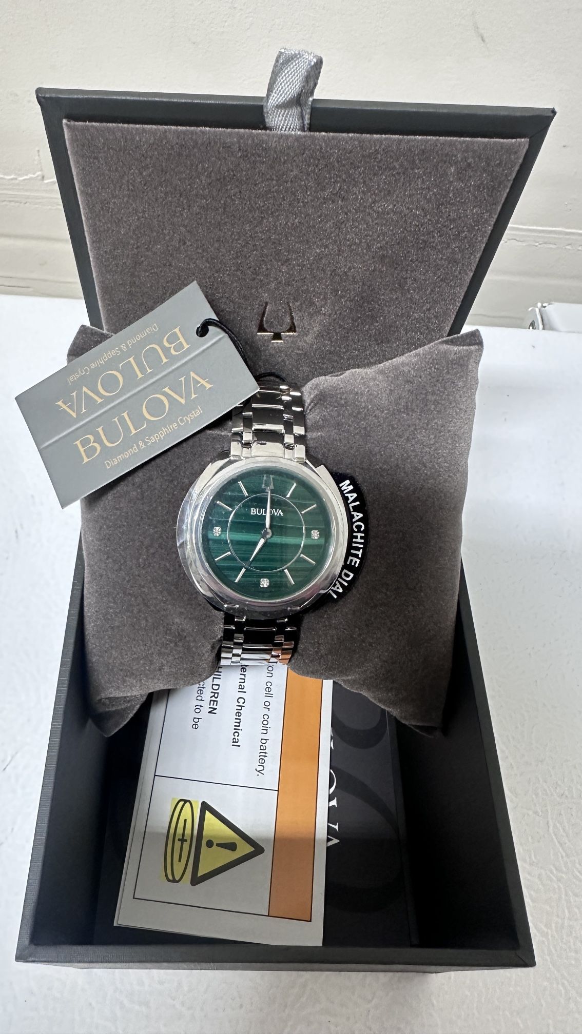 New Bulova Classic Diamond Malachite Stainless Steel Quartz  display picture 3