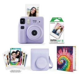 Fujifilm instax Mini SE Instant Camera with Case, Album 10 Pack Film, and Frame Stickers, Lavender Bundle, NEW