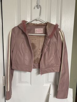 Rose leather hoodie crop sporty jacket