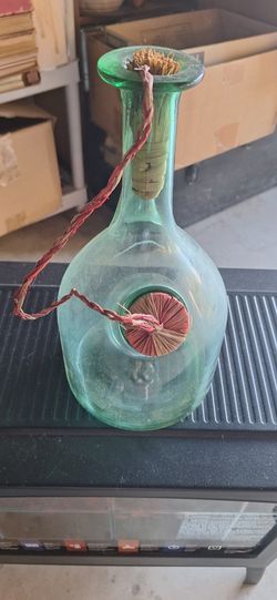 Vintage Large Hand Blown Green Glass Italian Wine Decanter With Ice Chamber 