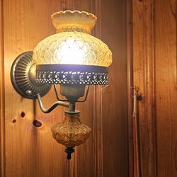 Vintage Matching Amber Glass Electrified Oil Lamp Lighting Set