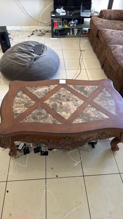 Wood and Marble Top Coffee Table