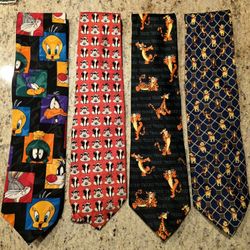 Vintage Looney Tunes & Disney Neck Ties (Lot of 4)
