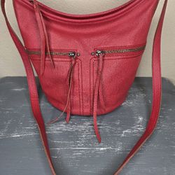 THE SAK Red Leather Purse Shoulder Bucket Bag Soft Red Boho