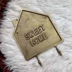 Gold Metal Key Hook Sweet Home Entryway Hanging Wall Accessory Modern Chic