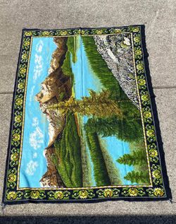 Vintage Mountain Lake Forest Tapestry Fabric Wall Hanging 54"x39" Scenic Landscape Retro Home Decor