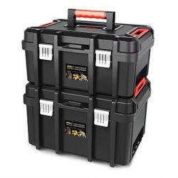 DNA Motoring TOOLS-00310 2 Pcs Garage Wordshop Portable Lockable Organizer Storage Portable Tool Box With Removable Tray