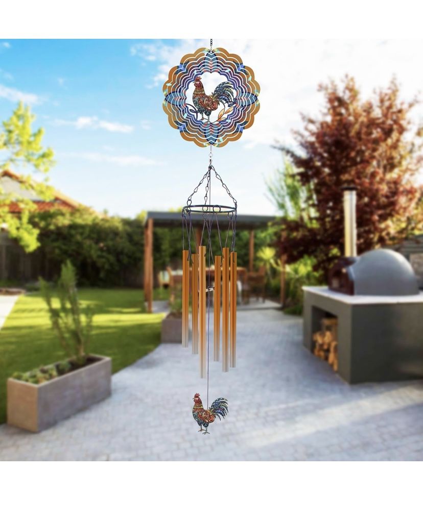 Wind Chimes with Rooster Wind Spinner, Chicken Gifts