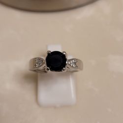 Silver CZ and Onyx Ring Size 7