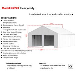 22FT x 23 FT Double Garage Steel Barn Shed – Cream Heavy Duty Metal Garage Storage Shed - The customer must have unloading capabilities, such as a for