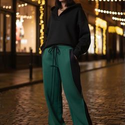 Two-Tone Wavy "Co-ord" Set (Hoodie & Wide-Leg Pants)