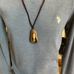 410-HTT New Long Handmade Ajustable Sandalwood Natural Stone Pendant Necklace