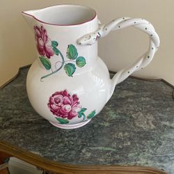 Tiffany & Co Strasbourg Flowers Pitcher White w/Braided Serpent Handle Portugal