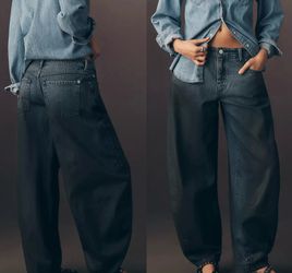 NWT $158 Anthropologie x Pilcro Dark Blue High-Rise Balloon Jeans 23 TALL