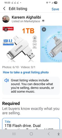 1TB Flash drive. Dual Connection. Type-C and USB. Great for Photos and Videos Storage and Transfer.