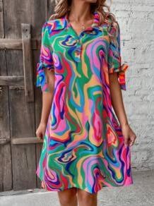 Multicolored Patterned Dress - XL