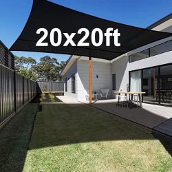 $65 (NEW) Square 20x20’ XXL Sun Shade Sail Outdoor Top Cover 95% UV Block 185GSM, Include Ropes