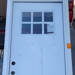 33.5 in. x 81.625 in. 6 Lite Clear Craftsman Unfinished Smooth Right-Hand Inswing Fiberglass Prehung Front Door
