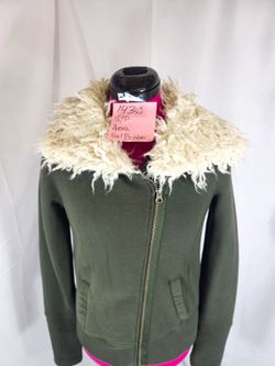 NWOT Aéropostale Y2K Olive Green Knit Moto Jacket Faux Fur Collar Size S/P