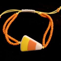 Handmade candy corn adjustable beaded bracelet