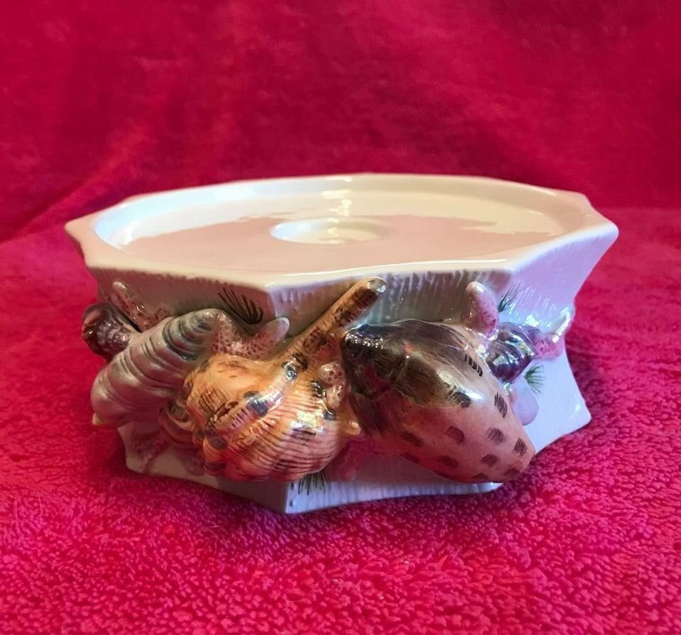 Ceramic Coastal Seashell Sea She’ll Pillar Taper Candle Holder 7” x 2 1/2” NEW!