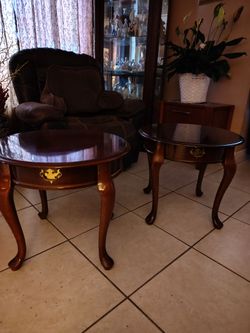 TWO LIVING ROOM TABLES , WOOD .