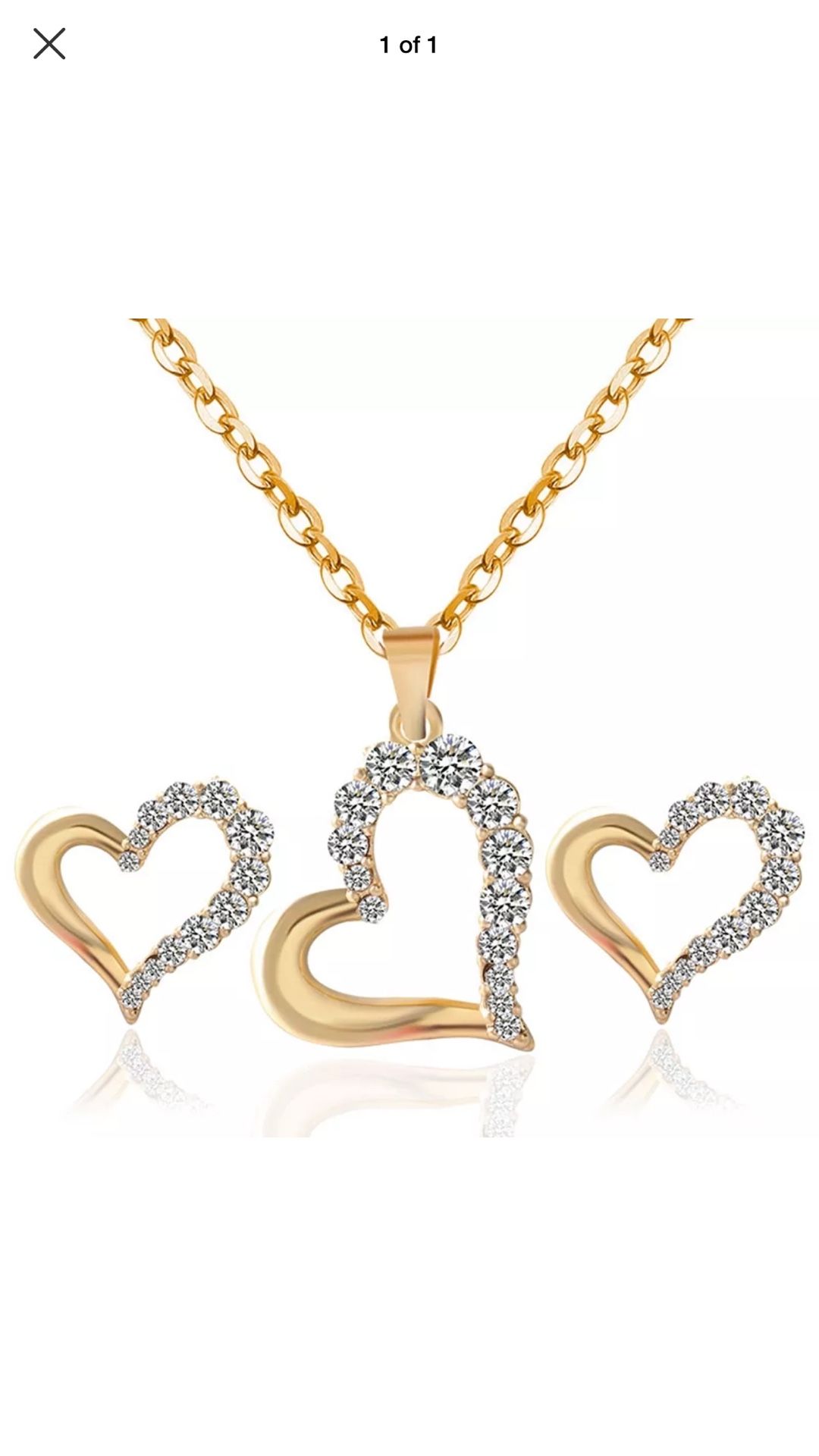 Gold plated heart necklace pedant earrings studs set