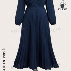 SHEIN Curve- Blue Pleated Dress