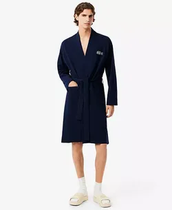 Lacoste Men's Waffle-Knit Thermal Robe Navy Blue Size S/M