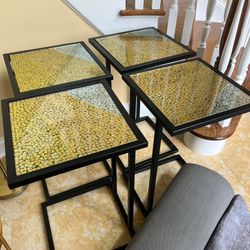 Pier 1 Atalia mosaic sofa tables or laptop C tables — set of 4 Reversible glass on top Snack tables 15 sq x 26.5h