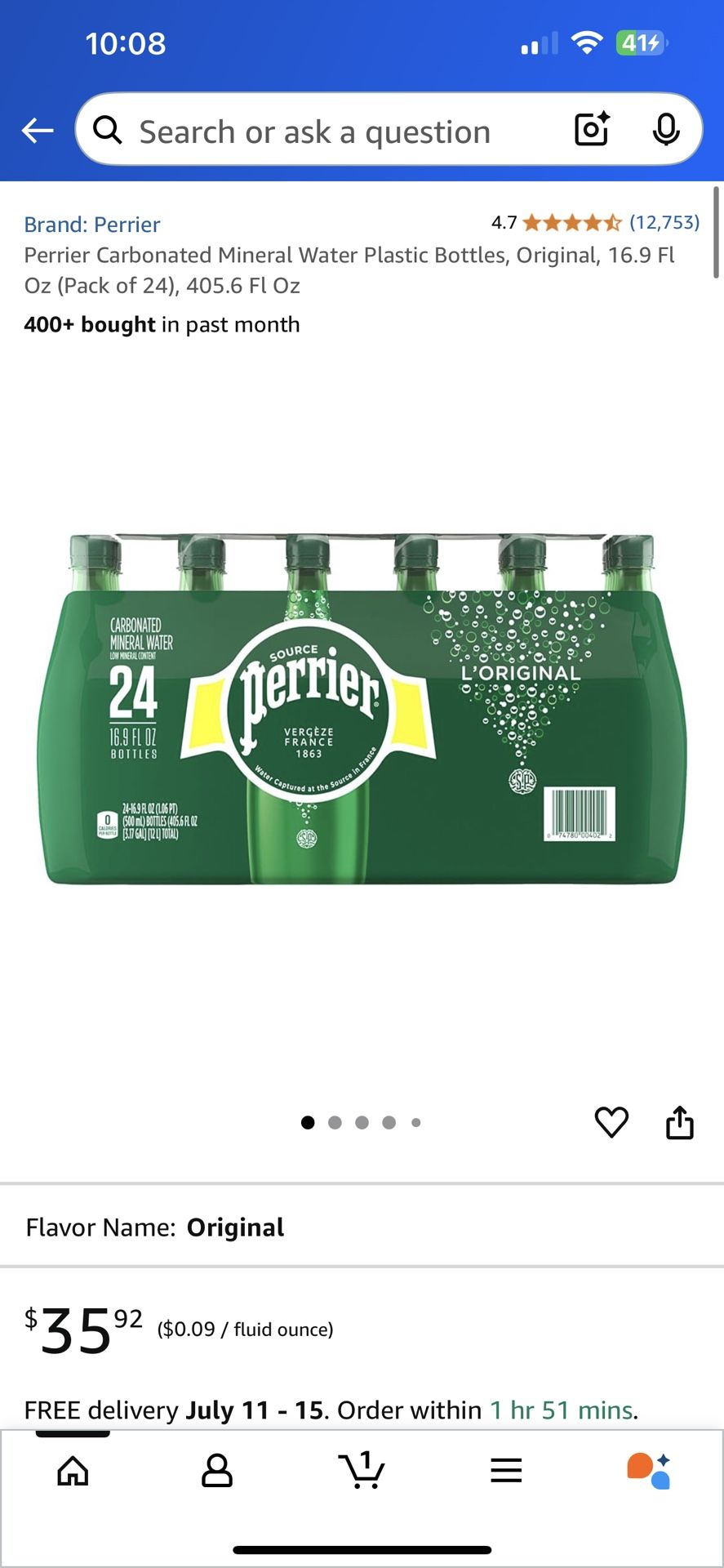 Perrier Mineral Water 24 Bottles