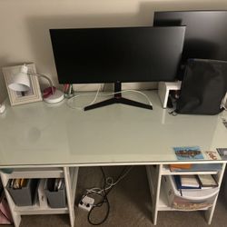 White Desk With Glass Additional Glass Top  