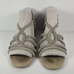 Kelly and Katie Womens Rhinestone Shimmer Wedge Strappy Sandals Size 9