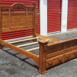 (FREE LOCAL DELIVERY) Solid wood queen bed frame with 2 drawers 